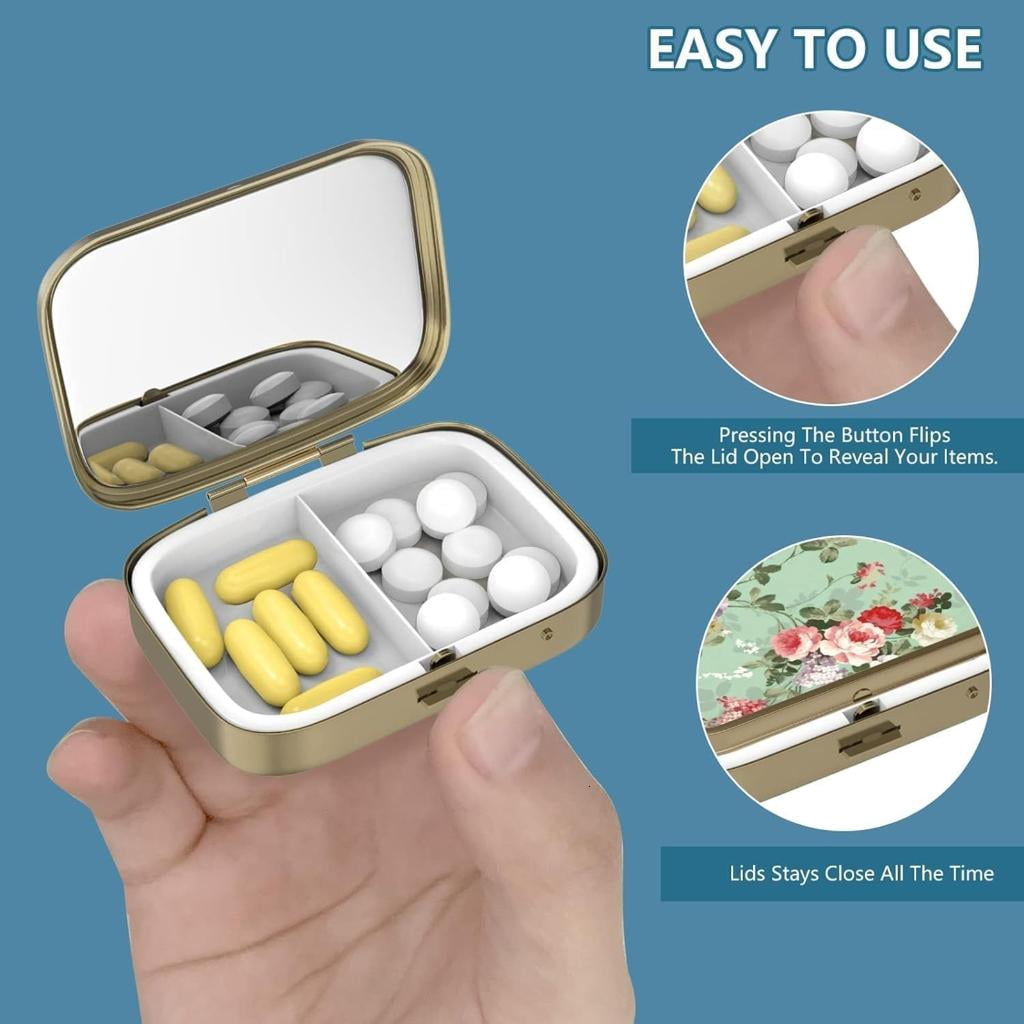 HannLk Metal Pills Organizers Portable Decorative Storage Case for Jewelry Vitamins