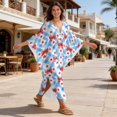 thumbnail image 4 of Xixirimido Red Bows Stars Blue Grids Print Women Kaftan Dresses Plus Size Swimsuit Coverup Batwing Sleeve Summer Bathing Suit Caftan Loungewear Beach Cover Up, 4 of 7