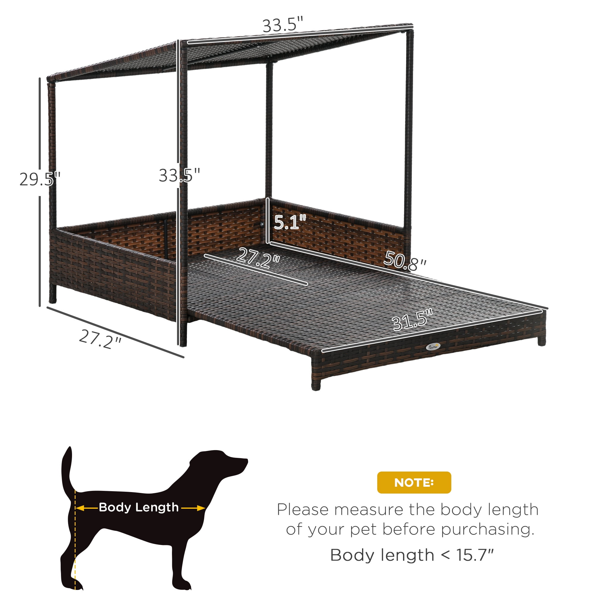PawHut Extendable Outdoor Wicker Dog House W/ Roof for Small & Medium Dogs