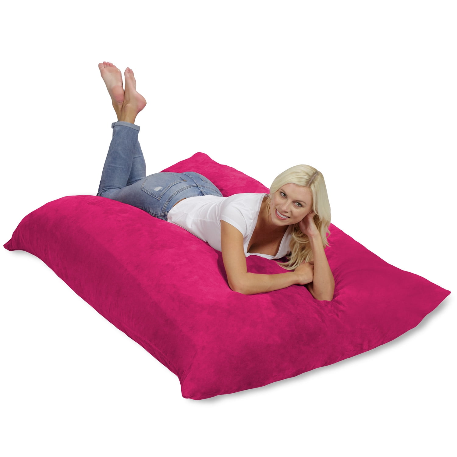 Chill Sack Bean Bag Pillow, Memory Foam Lounger with Microsuede Cover, Kids, Adults, 7.5 ft, Pink
