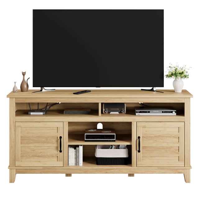 Table de Conférence et Télé Polyvalente Style Ferme – Bureau de Réunion/centre de Divertissement de 63 Pouces, Tablettes Ajustables, Rangement à Double Porte, Design Rustique Moderne pour Salles de Conférence Ou Espaces de Vie