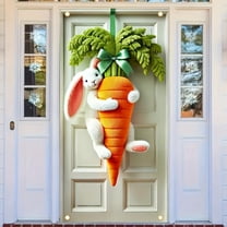 Easter Carrot Wreath Decoration For Front Carrot Door Wreath Sign Easter Wall Signs Decorations For Home Porch Spring Farmhouse Party Decor Easter Themed Door Flag With Easter Bunny(White) Easter Dec