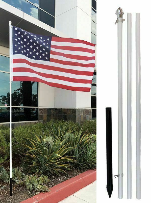 10ft White Aluminum Outdoor Flag Pole Kit Flagpole Kit Commercial