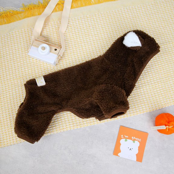 Yidarton Lovely Happy Bear Four-legged Velvet Warm Dog Clothes Autumn And Winter Teddy Fadou Bomei Pet Clothing  dark brown
