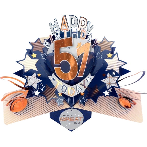 Happy 51st Birthday 51 Today Pop-Up Greeting Card Love Kate's Pop Up Cards Him