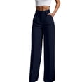 thumbnail image 2 of Women's High Waisted Pleated Dress Pants, Straight Leg Wide Leg Work Trousers, Casual Business Pants for Office, Daily Wear and Versatile Outfits Dark Blue M, 2 of 5