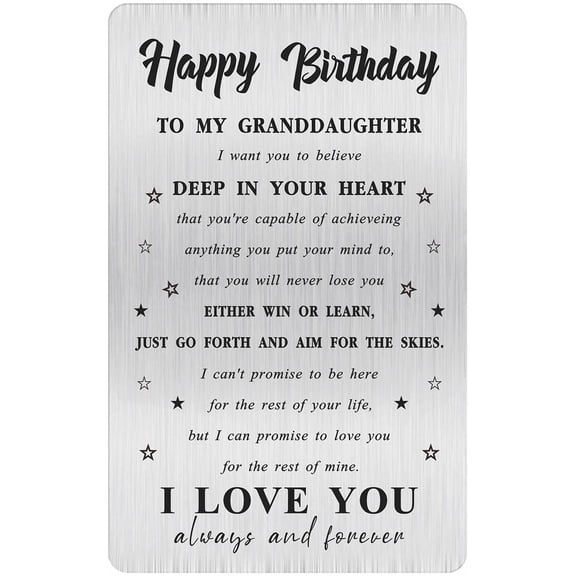 Engraved Stainless Steel Granddaughter Card - Funny & Heartfelt Gifts for Granddaughter, Graduation, Christmas - Durable Wallet Card with Loving Message from Grandma/Grandpa