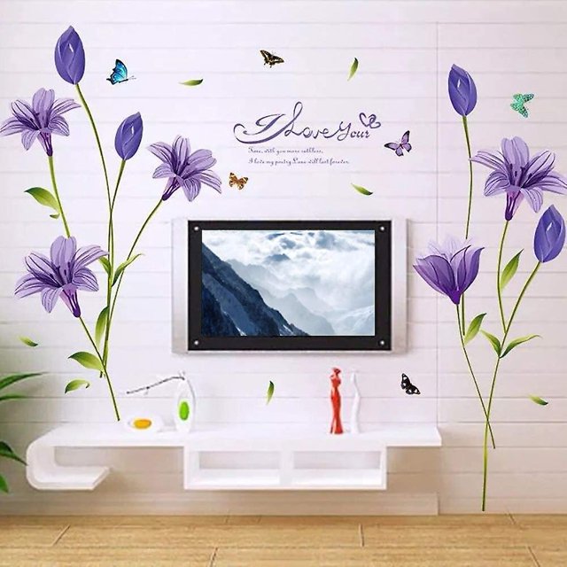 BRILLAR Vinilos decorativos florales de lirio morado - Adhesivo autoadhesivo (160x85 cm) para salón y habitación infantil