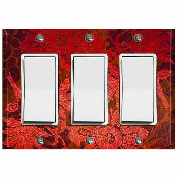 Metal Light Switch Plate Cover Red Floral Damask Wallpaper WAL026