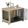 thumbnail image 2 of Uforic 38" Dog Crate Furniture with 4 Wheels, Indoor Furniture Style Wooden Large Dog Kennel, Greige, 2 of 8
