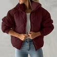 thumbnail image 2 of Lisingtool Winter Coats for Women's Pockets Full Zip Long Sleeve Quilted Jacket Short Bubble Coats Womens Coats Wine, 2 of 7