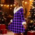 thumbnail image 5 of Women's Knit Dress Long Sleeve V-Neck Flannel Plaid Print Knee Length Dress with Pockets for Fall Casual Loungewear,Purple,S, 5 of 6