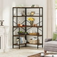 thumbnail image 2 of Tribesigns 5-Tier Corner Bookshelf, 67" Tall Large Industrial L-Shaped Bookcase Open Shelves Display Organizer with X Support, Corner Kitchen Bakers Racks for Living Room Home Office, Rustic Brown, 2 of 6