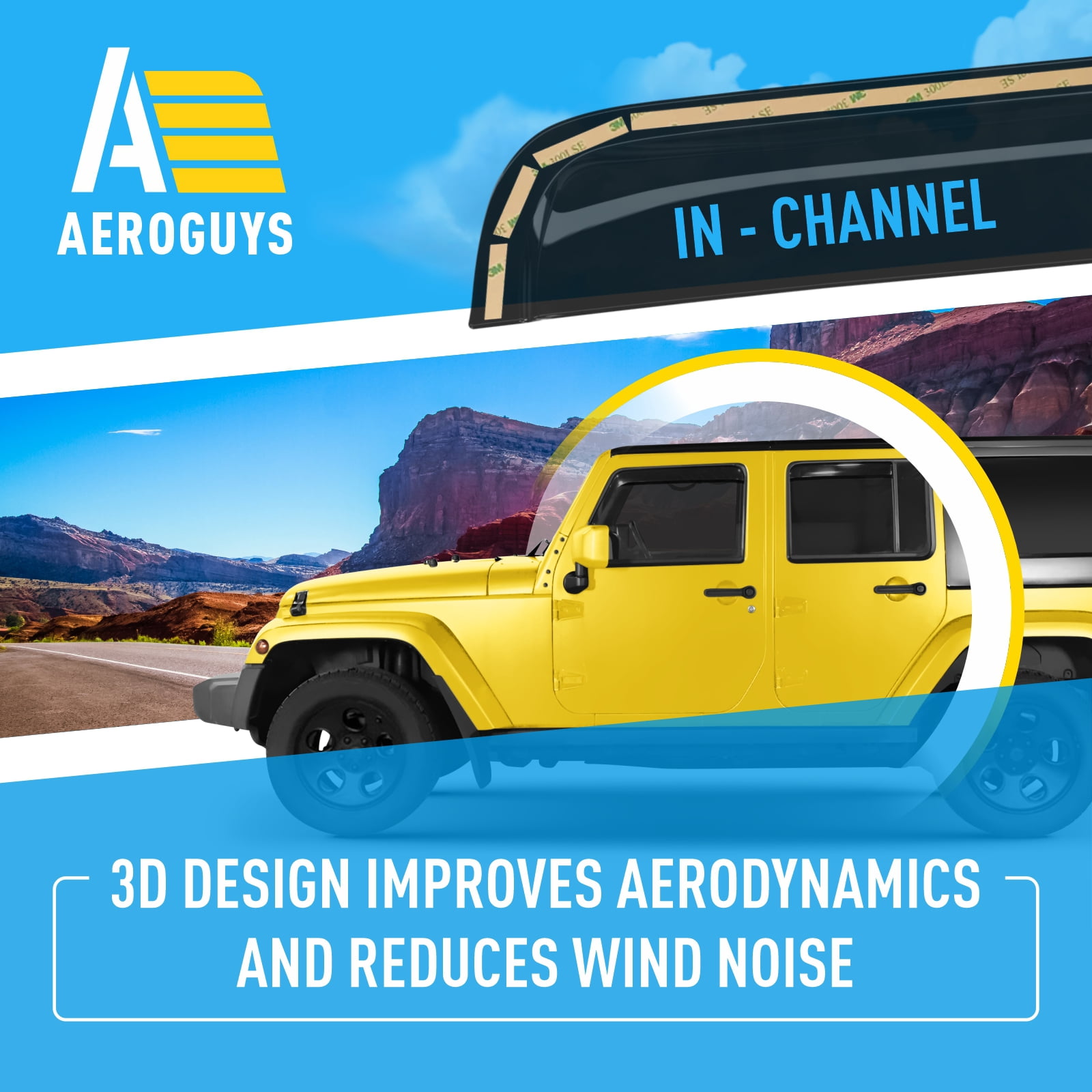 AEROGUYS in-Channel Window Deflectors Extra Durable Window Visors Rain Guards Fit for Jeep Wrangler JK 2007-2018, Sun Visors, Wind Vent Visors, Car Accessories- 4pcs. AG0263