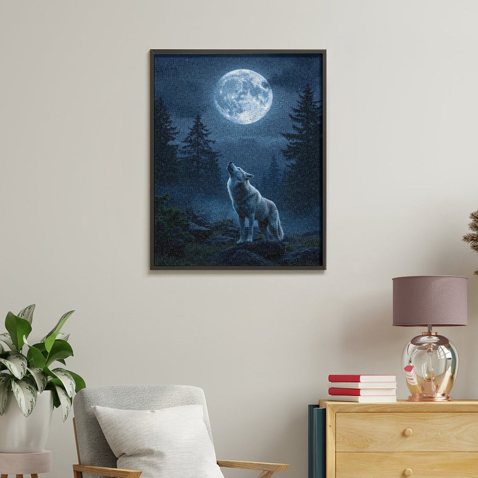 Paint By Numbers Kit for Adults Beginner - DIY Wolf Howling Night Full Moon Forest Canvas Painting Kits for Adults, Frameless Paint By Number for Adults for Home Wall Decor 16x20 Inch