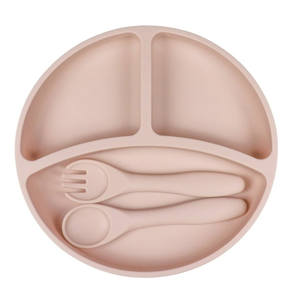 JingChun Silicone Baby Feeding Set, Divided Suction Plates with fork and Spoon, Baby Utensils Set for Weaning Infant Feeding and Eating