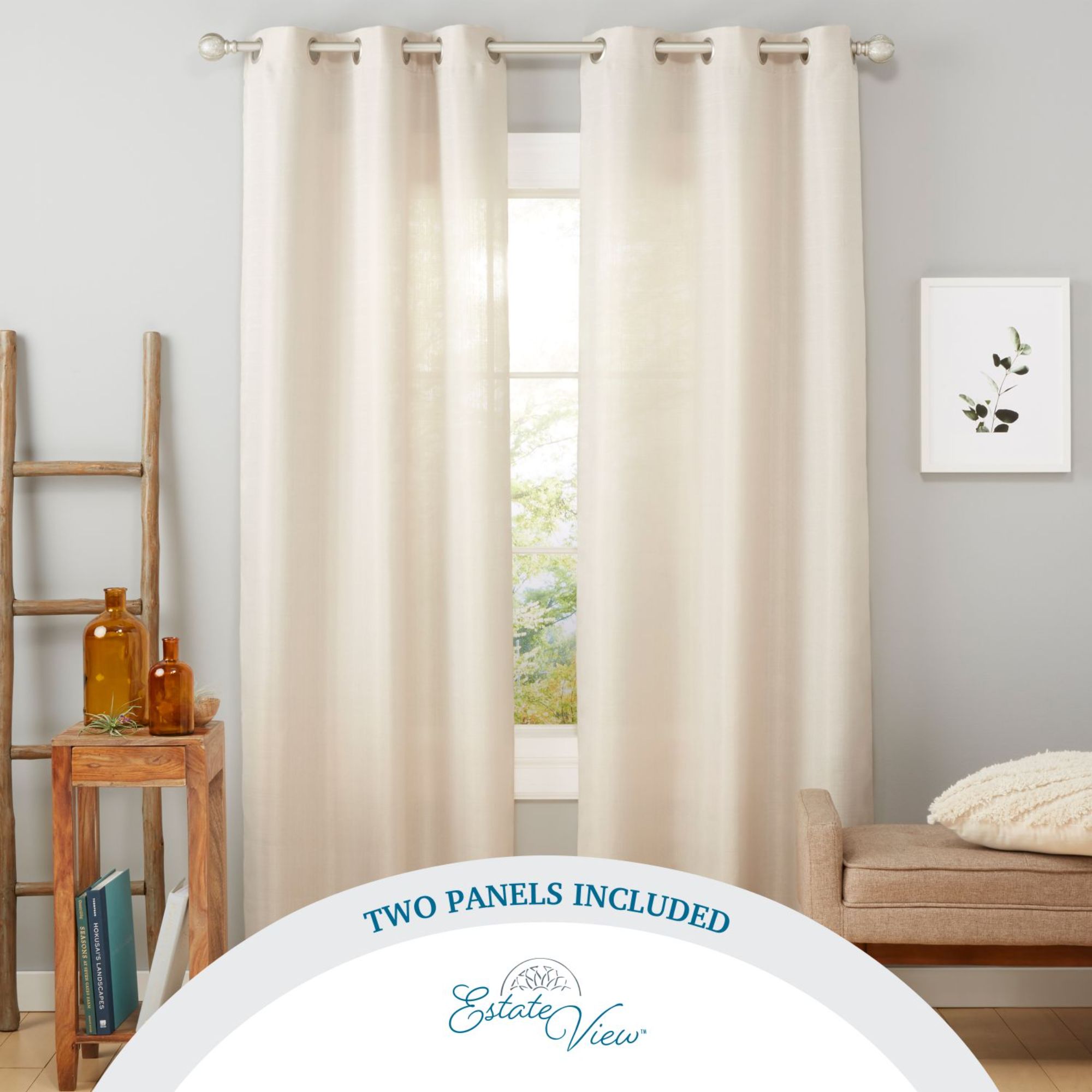 Estate View™ Ladner Light Filtering Grommet Top Curtain Panel Pair, 38"x96", Natural