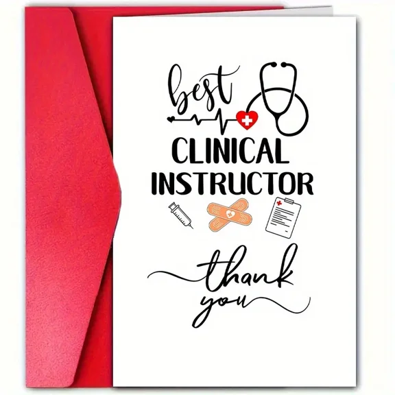 Best Clinical Instructor Thank You Card – Heartbeat and Stethoscope Design – Perfect Appreciation Gift for Healthcare Mentors with Red Envelope