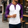 thumbnail image 3 of IAJDKMEK Men's Henley Long Sleeve Shirts - Color Block Raglan Design Casual Top for Men with Soft Feel,Purple S, 3 of 7