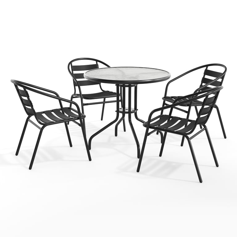 Flash Furniture 31.5'' Round Glass Metal Table with 4 Black Metal