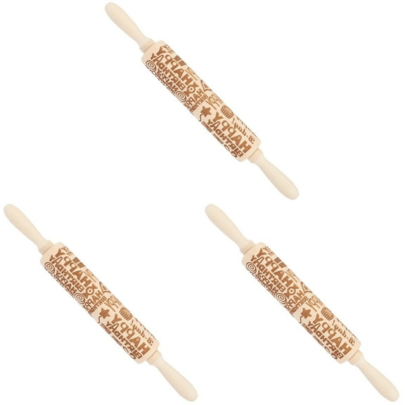 unbranded 3pcs Happy Birthday Embossed Rolling Pin Engraved Rolling Pin for Cookies Dessert