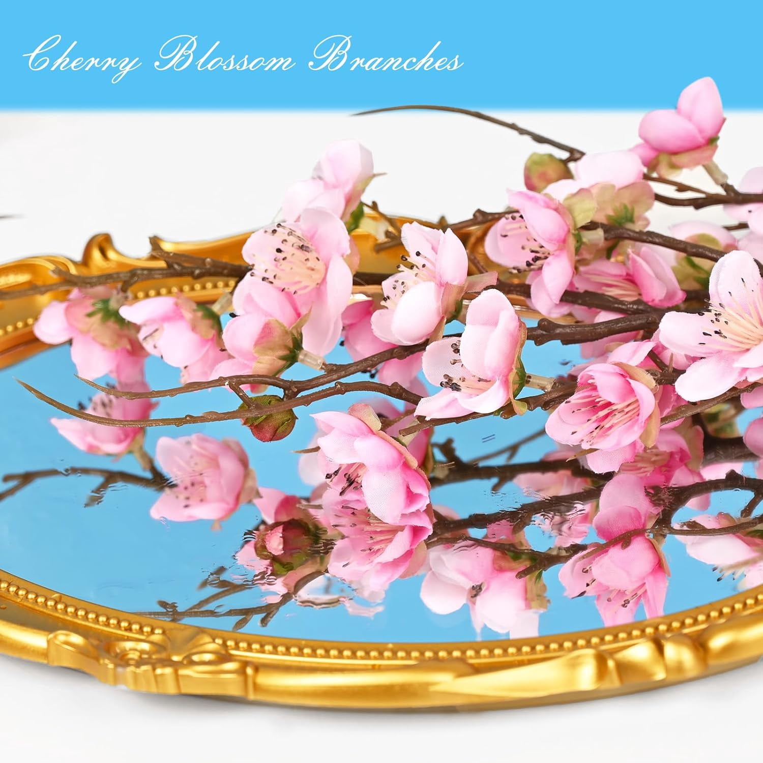 Cherry Blossom Branches for Vases, 36'' Faux Cherry Blossom Tree Decor with Long Stems, Artificial Flowers for Spring Home Indoor Outdoor Decoration (Yellow)