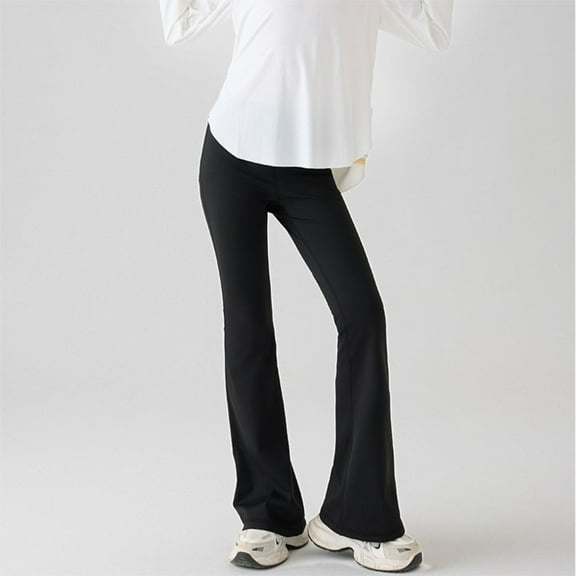 Girls Flared Yoga Pants For Everyday Wear Stretchy Bootcut Leggings Soft Comfortable Casual Outdoor Play Active Sports Loose Fit Girls Pants Black 4-5 Years