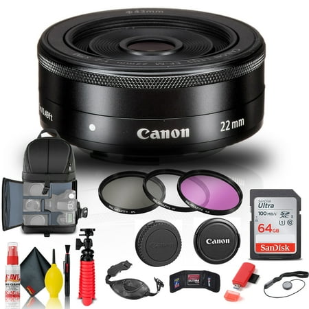 Canon EF-M 22mm f/2 STM Prime Lens Bundle 64GB Kit Backpack Set (International Model)