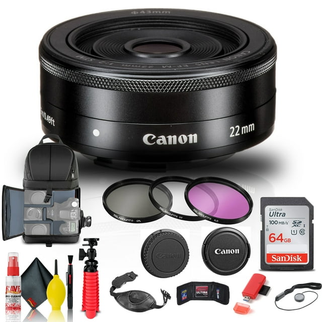 Canon EF-M 22mm f/2 STM Objectif Prime Ensemble 64 Go Trousse Sac à Dos (Modèle International)