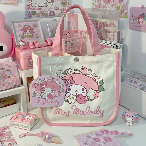 Bolsa de lona Kawaii My Melody, bolso de hombro de dibujos animados, bolsa de almacenamiento de gran capacidad para estudiantes, regalo para niñas lindas, accesorios de Sanrios
