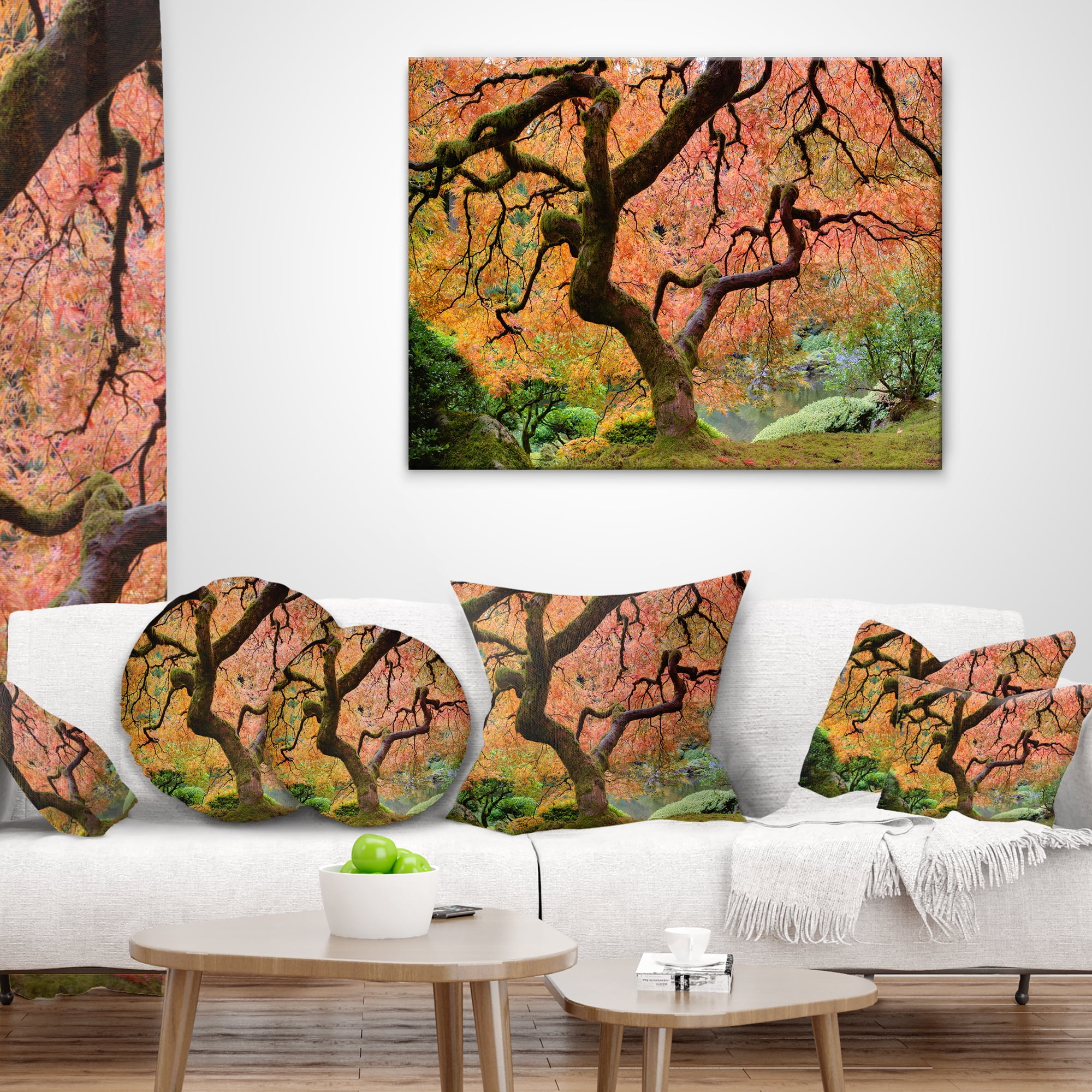 Designart Autumn Maple Tree - Landscape Photography Throw Pillow - 12x20