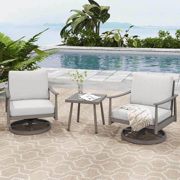 HAPPATIO Outdoor Aluminum Swivel Sofa x2, Rope Design Backrest, with Comfortable Cushions, All Weather Furniture, for Yard, Deck, Porch