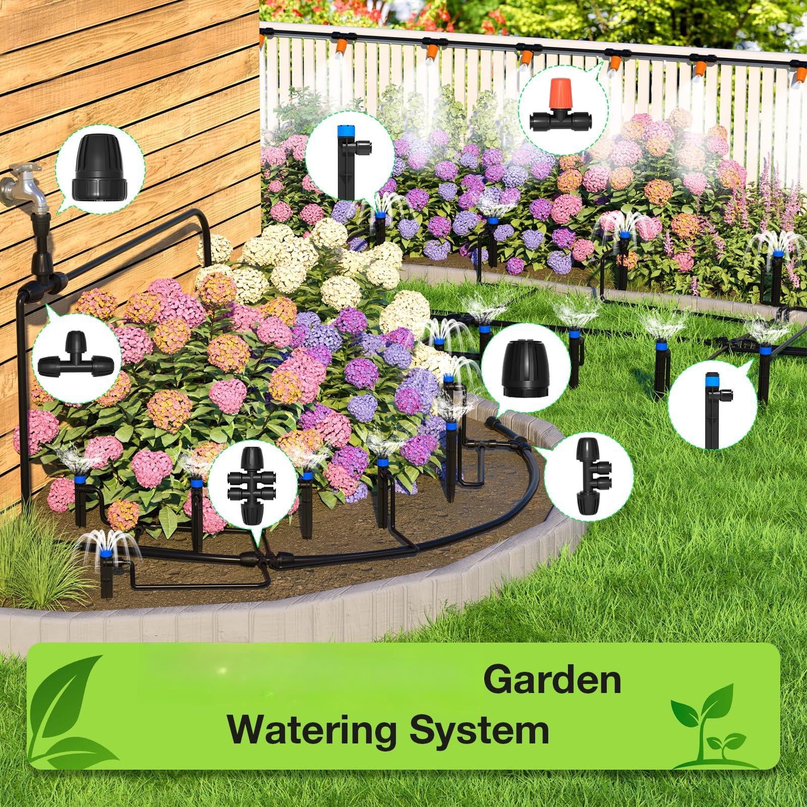 250ft Drip Irrigation System Kit  Quick-connect Garden Misting Watering With 1/2" 1/4" Tubing Adjustable Nozzles Sprinklers For Indoor Outdoor Potted Plant Lawn Greenhouse
