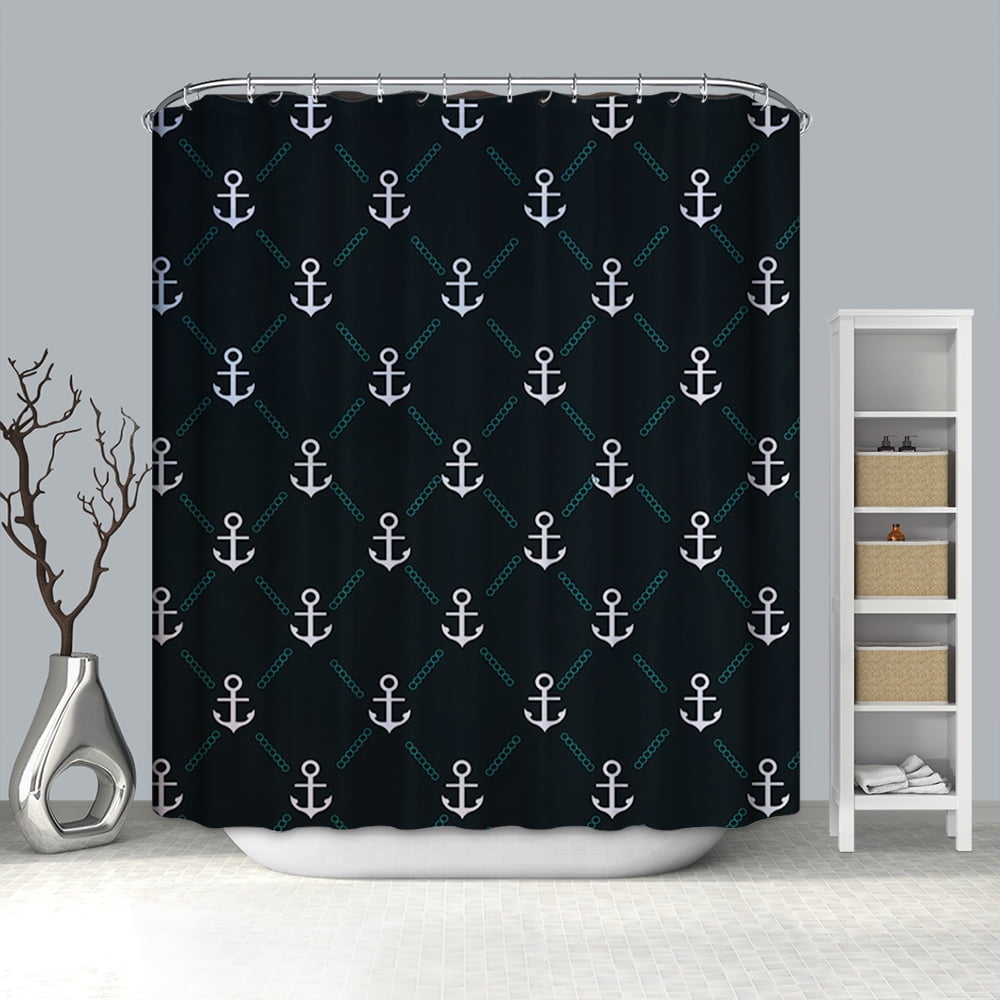 Fabric Shower Curtain Modern Nautical Anchor Connected by Circle