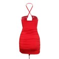 thumbnail image 4 of VISgogo Vestido ajustado para mujer, vestido de cadera calado con lazo fruncido y cuello halter cruzado liso, trajes de fiesta cortos ajustados para mujer VISgogo moda, 4 of 9
