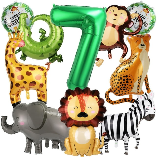 Set de cumpleaños PEUTIER con globos de aluminio con forma de animal selvático, 10 unidades