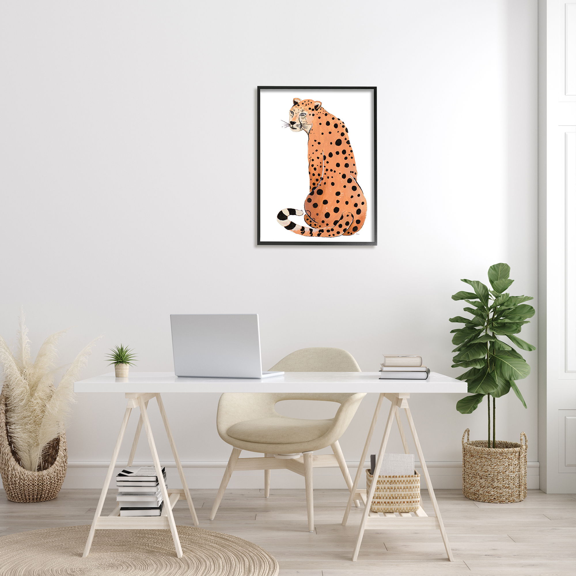 Stupell Industries Orange Jungle Cat Bold Spots Safari Animal Graphic Art Black Framed Art Print Wall Art, 24x30, by Patricia Pinto