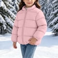 thumbnail image 6 of Kids' Stand Collar Zip Puffer Jacket, Bear Applique On the Back and Padded Warm Construction, Side Pockets, Kids Winter Outerwear, 1‑8 Years, Toddler Jacket Pink 3-4 Years, 6 of 7