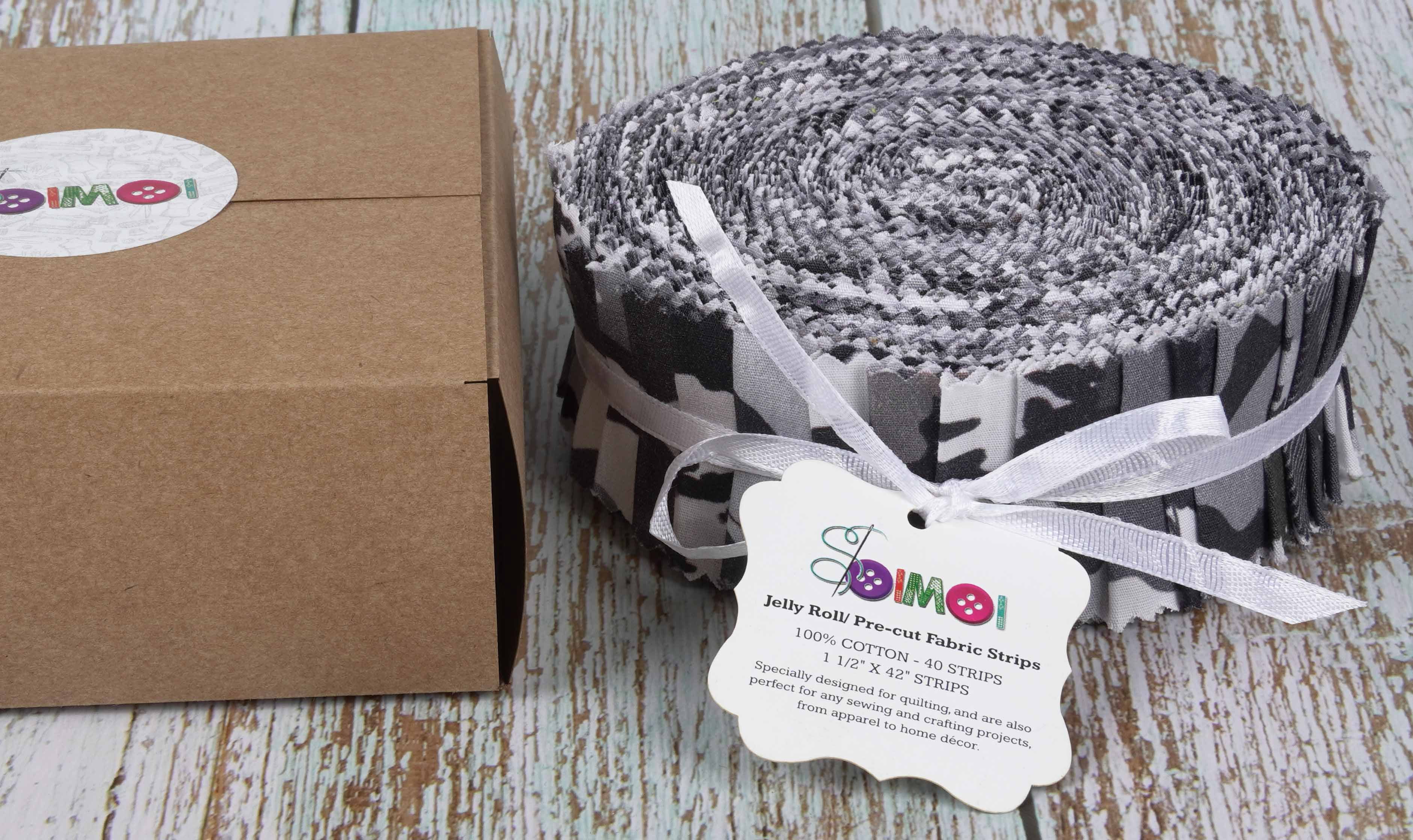 Soimoi 40Pcs Tie Dye Print Precut Fabrics Strips Roll Up 1.5x42inches Cotton Jelly Rolls For Quilting - Black