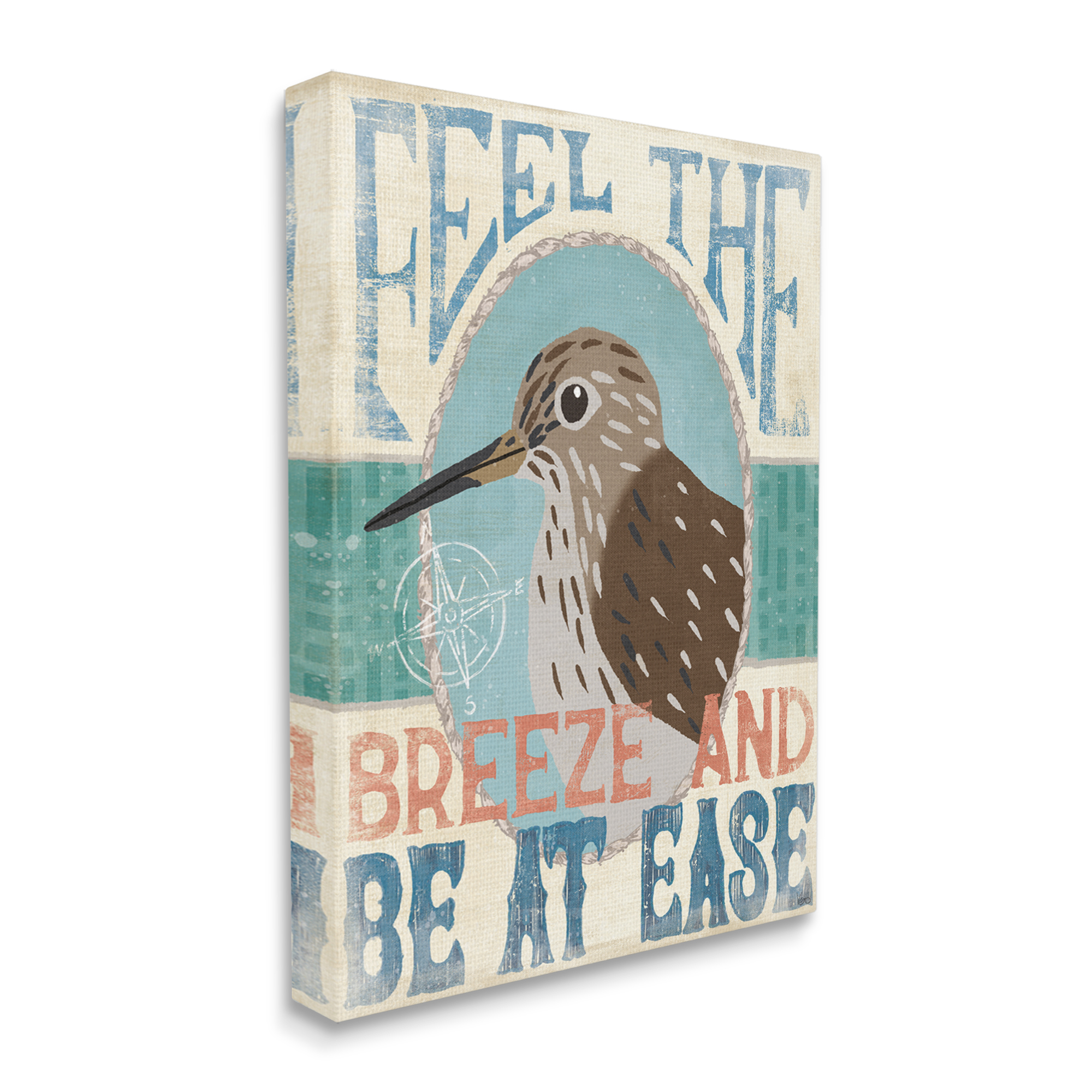 Stupell Industries Feel Breeze Be Ease Nautical Phrase Sandpiper Bird, 16 x 20, Design by Veronique Charron