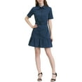 thumbnail image 2 of INSPIRE CHIC Women's Wear to Work Belted Button Down Cotton Ruffled Safari Shirt Dress XS Dark Blue, 2 of 6