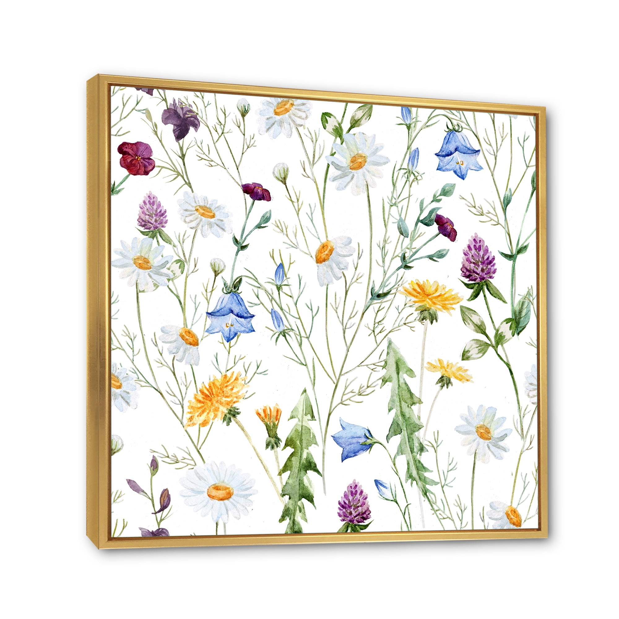 Designart 'Wildflowers Clover Bell and Chamomile III' Traditional Framed Canvas Wall Art Print