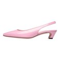 thumbnail image 2 of FSJ Women Classic Square Closed Toe Elastic Strap Slingback Pumps Chunky Block Low Heel Slip On Party Dressy Office Shoes Size 5 Pink, 2 of 4