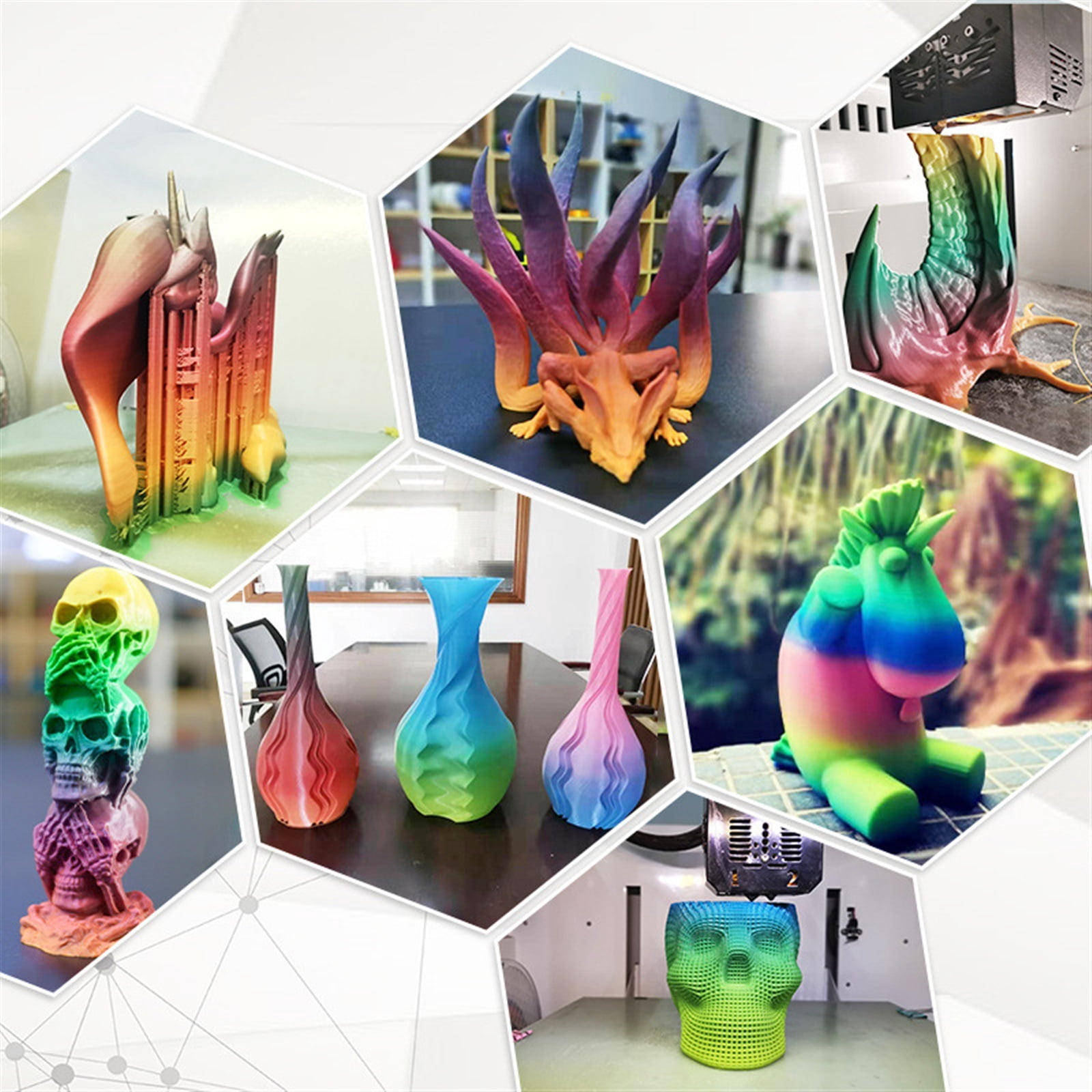 3D Printer Filament Gradient Mixed Colour 1KG PLA Filament 1.75mm Dimensional Accuracy ±0.02mm for 3D Printing
