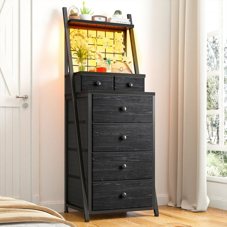 EnHomee Tall Dresser for Bedroom with 6 Drawers Fabric Dresser&Chests of Drawers LED Vertical Dresser Storage Tower Organizer,Black EnHomee Tall Dresser for Bedroom with 6 Drawers Fabric Dresser&Chests of Drawers LED Vertical Dresser Storage Tower Organizer,Black