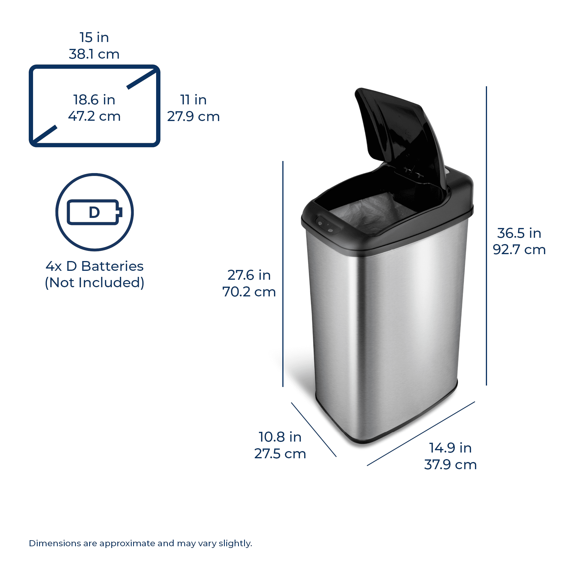Nine Stars Automatic Kitchen Trash Can, 13 Gallon Stainless Steel