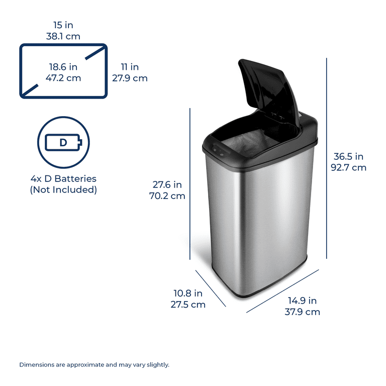 Nine Stars Automatic Kitchen Trash Can, 13 Gallon Stainless Steel