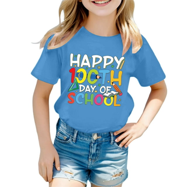 LUOGENLI T-Shirt pour Filles Enfant Filles et Garçons Col Rond Manche Courte Tee Été Décontracté T-Shirt Chemises Crayon pour Filles Longueur Genou Bleu 12-13 Ans