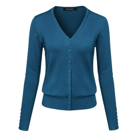 - FashionOutfit Women's Basic Solid V-Neck Button Closure Long Sleeves Sweater Cardigan