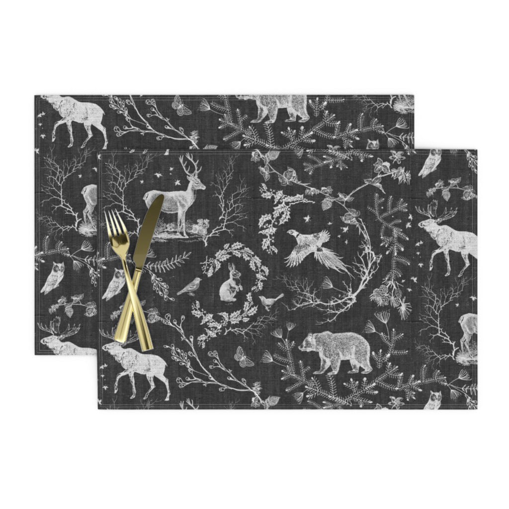Woodland Rustic Wildlife Toile Deer Cotton Dinner Napkins by Roostery Set of 2 